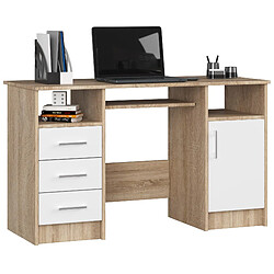 Akord Bureau informatique avec caisson - Blanc et chêne sonoma
