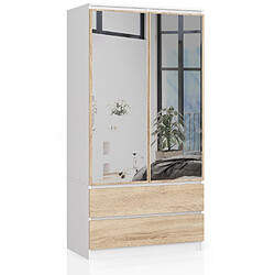 Akord Armoire 2 portes 2 tiroirs miroirs - Blanc