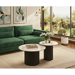 Homy France Tables Basses Gigognes POLPO – Céramique effet Marbre & Métal – 70x70x38 + 50x50x45 cm Marbré blanc