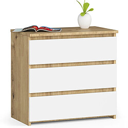 Akord Chevet 3 tiroirs - Blanc Chevet 3 tiroirs - style moderne - en mélamine - à poser - chambre adulte