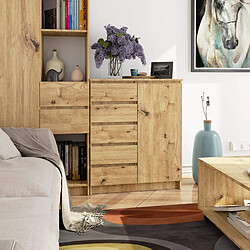 Akord Commode 1 Porte 5 Tiroirs Chêne Artisan 80X35X97 pas cher