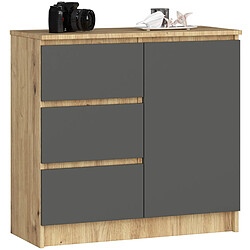 Akord Buffet Jerry 1 Porte 3 Tiroirs Chêne Artisan/Gris Graphite 80X35X77