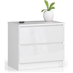 Akord Commode 2 Tiroirs Blanc/Blanc Brillant 60X40X55
