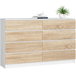 Akord Commode 8 Tiroirs Blanc/Chêne Sonoma 160X40X99