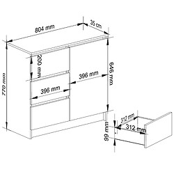 Avis Akord Buffet Jerry 1 Porte 3 Tiroirs Blanc/Béton 80X35X77