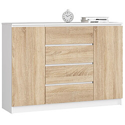 Akord Commode 2 portes 4 tiroirs - Blanc chêne sonoma