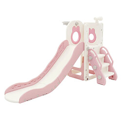 Joyz Toboggan 3-en-1 blanc et rose pour enfants structure de jeu intérieur/extérieur avec panier de basket, échelle sûre, glissière stable en plastique, jouet d’activité pour tout-petits dès 3 ans