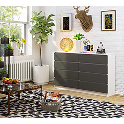 Akord Commode 8 Tiroirs Blanc/Gris Graphite 160X40X99 pas cher