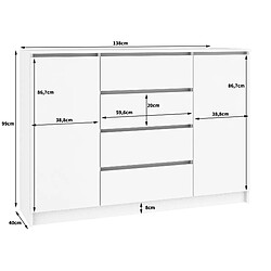 Akord Commode 2 Portes 4 Tiroirs Wengé Blanc 138X40X99 pas cher