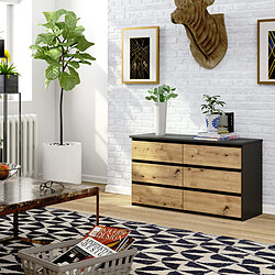 Akord Commode 6 Tiroirs Gris Graphite/Chêne Artisan 100X35X57 pas cher