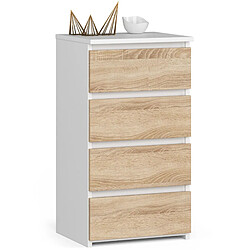 Akord Commode 4 tiroirs - Blanc/chêne