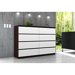 Akord Dressoir 8 Tiroirs Wengé/Blanc 138X40X99 pas cher