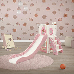 Joyz Toboggan 3-en-1 blanc et rose pour enfants structure de jeu intérieur/extérieur avec panier de basket, échelle sûre, glissière stable en plastique, jouet d’activité pour tout-petits dès 3 ans