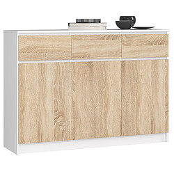 Akord Commode 3 Portes 3 Tiroirs Blanc/Chêne Sonoma 138X40X99