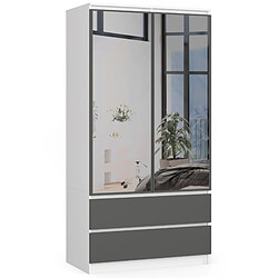 Akord Armoire 2 portes tiroirs miroirs - Blanc