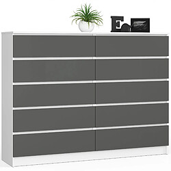 Akord Commode 10 Tiroirs Blanc/Gris Graphite 160X40X121