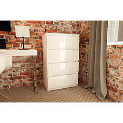 Akord Buffet 4 Tiroirs Blanc/Blanc Brillant 60X40X99 pas cher