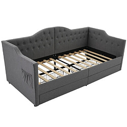 modfu Lit enfant 90x190 cm avec USB Type C et 2 tiroirs, en lin, gris pas cher