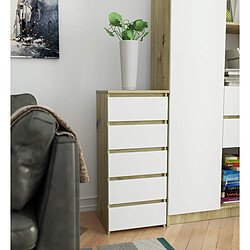 Akord Commode 5 tiroirs - Chêne artisan/blanc pas cher