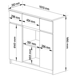 Avis Akord Commode 2 Portes 3 Tiroirs 1 Petite Porte Gris Graphite/Chêne Artisan 101X35X98