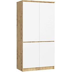 Akord Armoire 4 portes penderie - Chêne et blanc