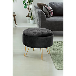 Akord Pouf rond en velours - Noir pas cher