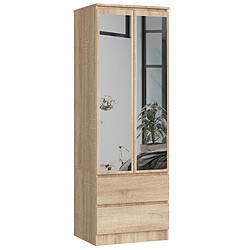 Akord Armoire 2 portes tiroirs avec miroir - Chêne sonoma
