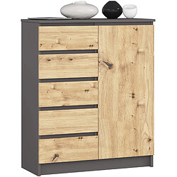 Akord Commode 1 porte 5 tiroirs - chêne craft
