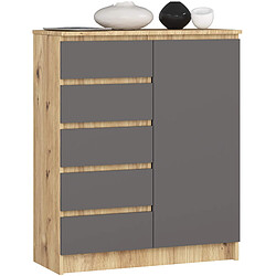Akord Commode 1 Porte 5 Tiroirs Chêne Artisan/Gris Graphite 80X35X97