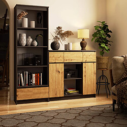 Akord Commode 2 Portes 3 Tiroirs 1 Petite Porte Gris Graphite/Chêne Artisan 101X35X98 pas cher