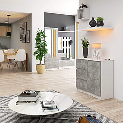 Akord Buffet Jerry 1 Porte 3 Tiroirs Blanc/Béton 80X35X77 pas cher