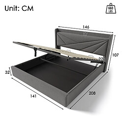 Acheter DZMDIP Lit double capitonné - 140x200cm - Espace de rangement - Chargeur USB Type C - Sommier inclus