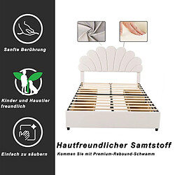 Avis DZMDIP Lit Coffre - 140x200cm - Tête de lit fleurie - Velours - Beige