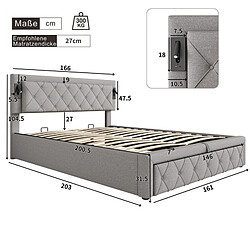 Acheter DZMDIP Lit double capitonné - 160x200 cm - Tissu de lin - Lumière du jour - Connexion USB