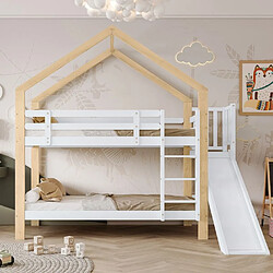 DZMDIP Lit Superposé Enfant avec Toboggan et Rampe - Blanc - Bois Massif - 90x200 cm