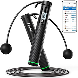 Renpho Corde à sauter intelligente SMART JUMP ROPE noire, longueur réglable, sans fil