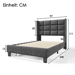 Avis DZMDIP Lit - 90x200 cm - Tête de lit capitonnée - Matelas à ressorts - Gris