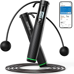 Renpho Corde à sauter intelligente SMART JUMP ROPE noire, longueur réglable, sans fil