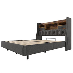 DZMDIP Cadre de lit 140 X 200 cm avec Sommier et LED, Lit rembourré Station de Recharge, Lin pas cher