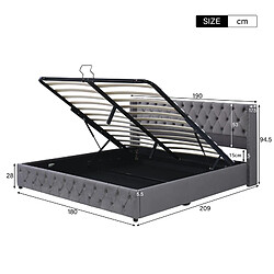 Avis DZMDIP Lit coffre 180x200, lit double lit 2 personnes avec sommier et rangement, style Chesterfield, velours, gris