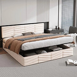 DZMDIP Lit coffre - 160 x 200 - Rembourré - Tête de lit réglable - Beige pas cher