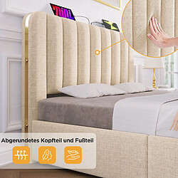 Avis DZMDIP Lit double capitonné - 180x200 cm - Tête de lit dorée - Recharge USB Type-C - Contemporain
