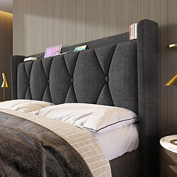 Avis DZMDIP Lit adulte 160x200 cm avec chargement USB et 4 tiroirs, lit double avec sommier à lattes, tissu en lin, gris