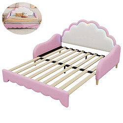 DZMDIP Lit gigogne enfant 140 x 200 cm - Convertible - Tête de lit éclairée - Rose - 2 places