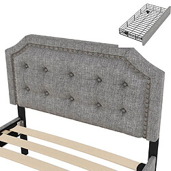 Avis DZMDIP Lit simple 90×200 cm Lit coffre 1 personne Table de chevet avec clous décoratifs, double 2 tiroirs, gris