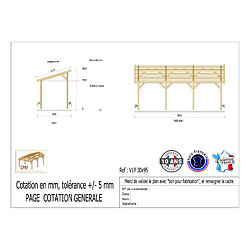 CPBF Carport une pente 300cmx950cm, bois DOUGLAS Français (Charpente en bois-auvent-abri voiture) 29 m². Garantie 10 ans