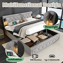 DZMDIP Lit coffre 180x200 cm - Lit double - Rembourré - Downlight - Port USB