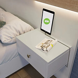 DZMDIP Lit double 140×200 cm Lit 2 personnes Livré avec 2 tables de chevet LED et prise USB C, chêne/blanc (matelas non inclus) pas cher