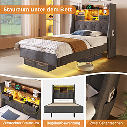 Avis DZMDIP Cadre de lit 140 X 200 cm avec Sommier et LED, Lit rembourré Station de Recharge, Lin