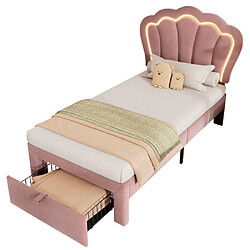Acheter modfu Lit enfant 90x200 cm avec tiroirs, LED et tête de lit réglable, en velours, rose